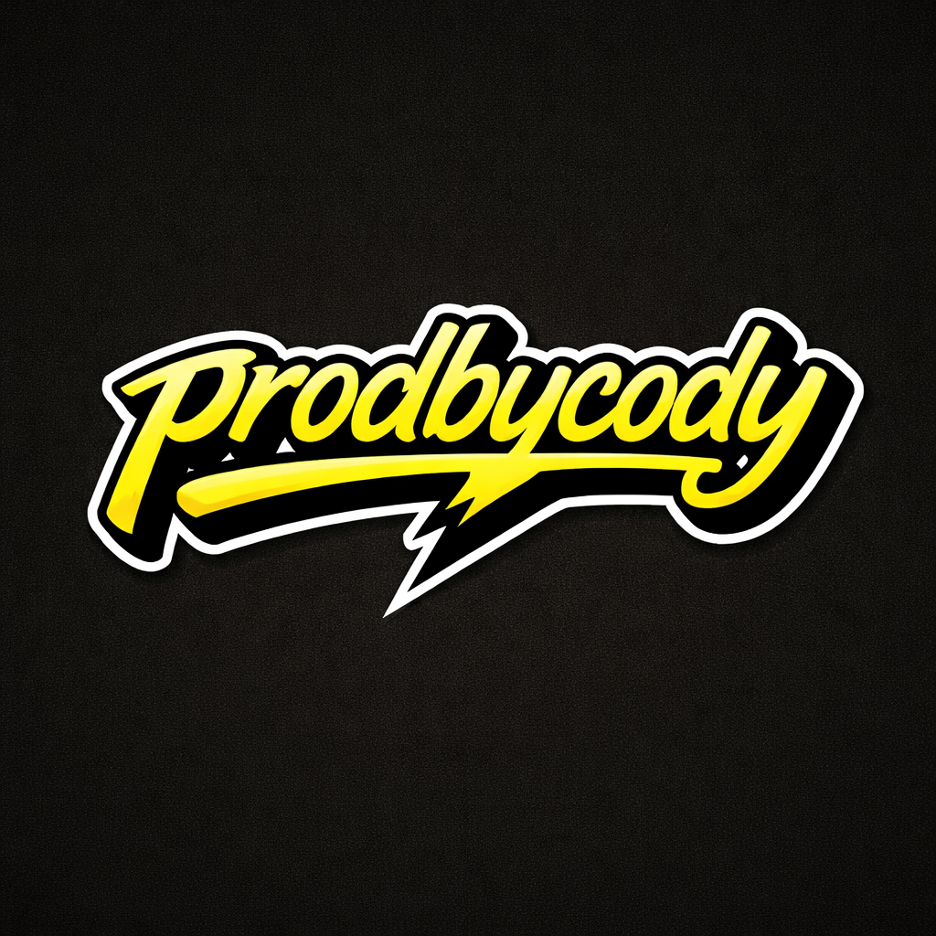 Yellow 'prodbycody' logo with a lightning bolt on a black background