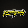 Yellow 'prodbycody' logo with a lightning bolt on a black background